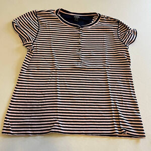 CHAPS Pink Blue Striped Short Sleeve Henley Casual Top XL